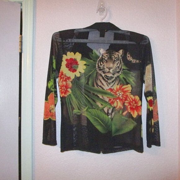 VALENTINA White TIGER Twin Set Size M RHINESTONES 2 Piece TOP & JACKET Vintage - Picture 10 of 12